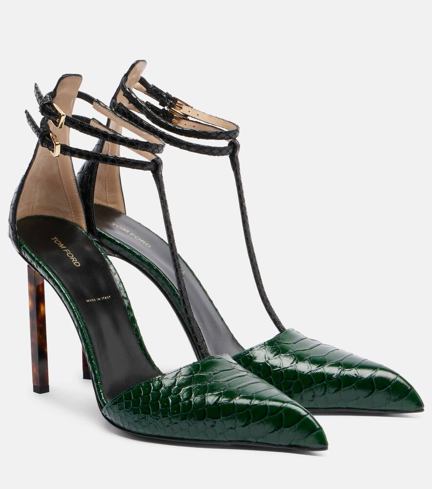 Туфли-лодочки из кожи с эффектом змеи Tom Ford, Emerald Green + Black