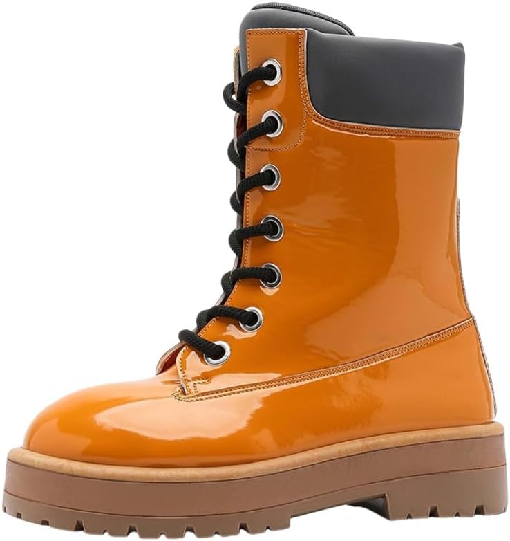 

Зимние высокие сапоги с толстой подошвой - прочные, противоскользящие, модные и комфортные, яркого цвета, высокие, теплые Fmshi, желтый