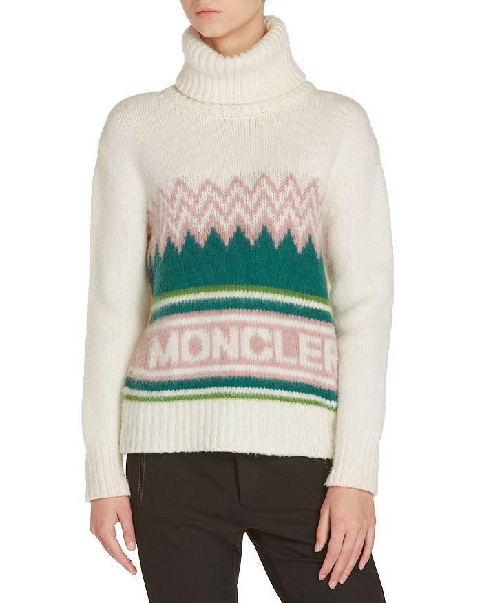 

Шерстяной свитер с логотипом и интарсией Moncler, мультиколор