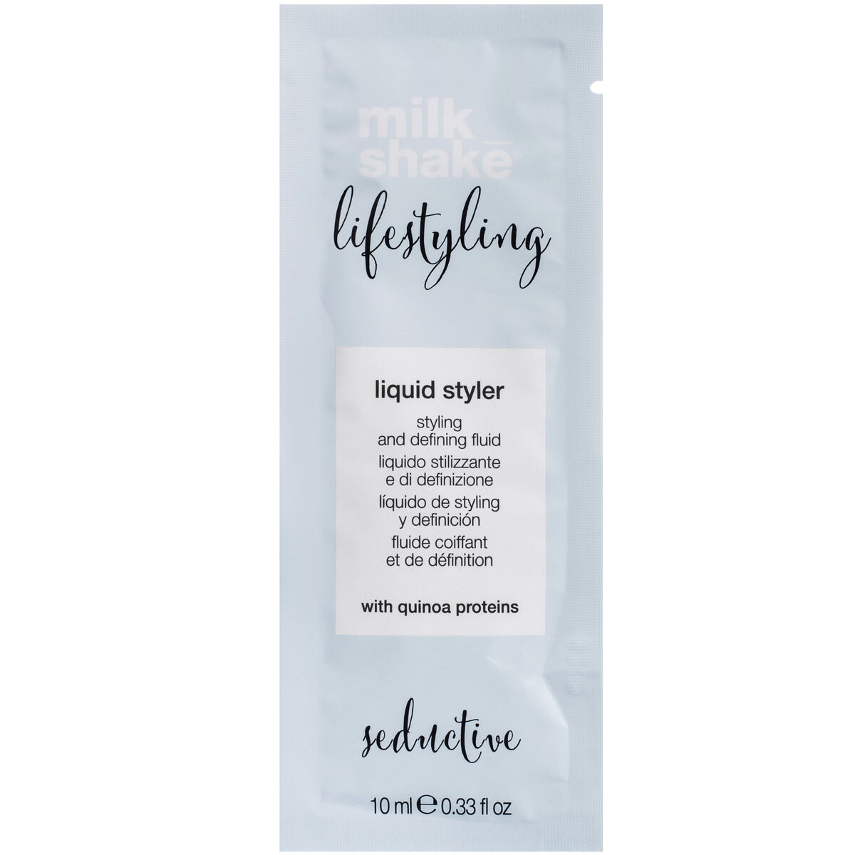 

Milk Shake Lifestyling Liquid Styler - специализированный флюид с УФ-фильтром с протеинами шелка, придает блеск волосам 10мл
