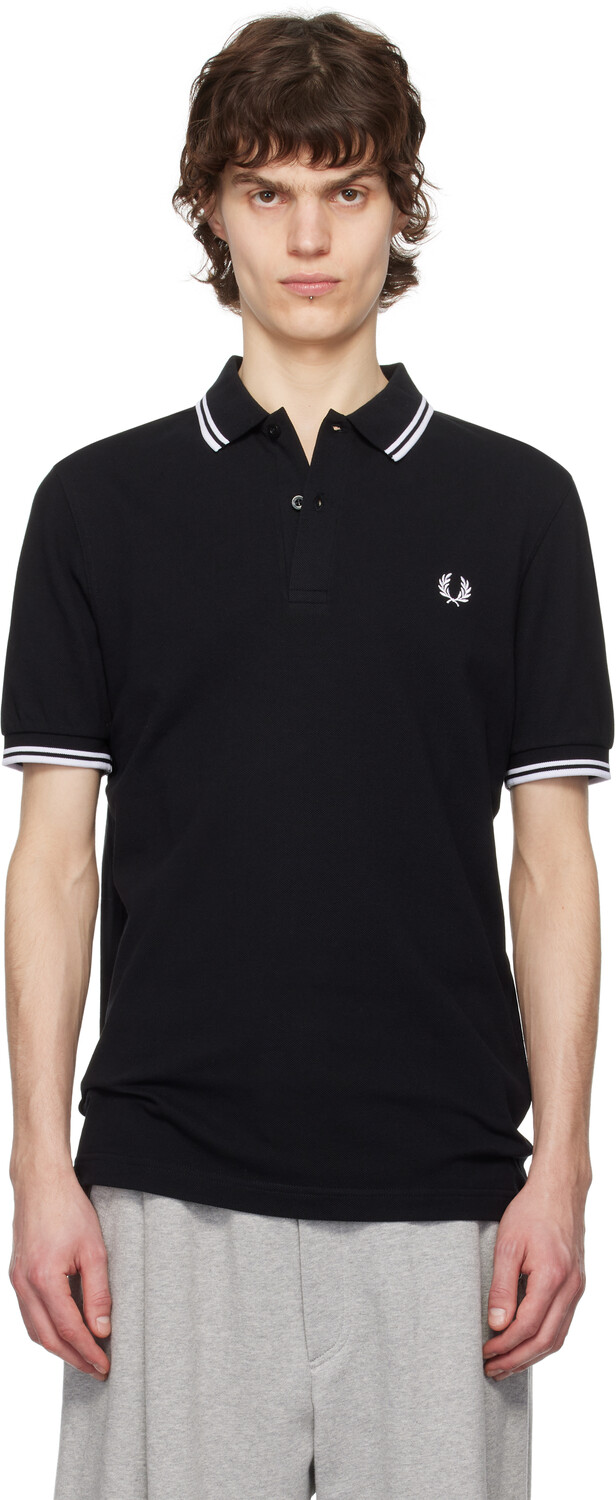 

Черная рубашка-поло с двумя наконечниками Fred Perry, черный/белый