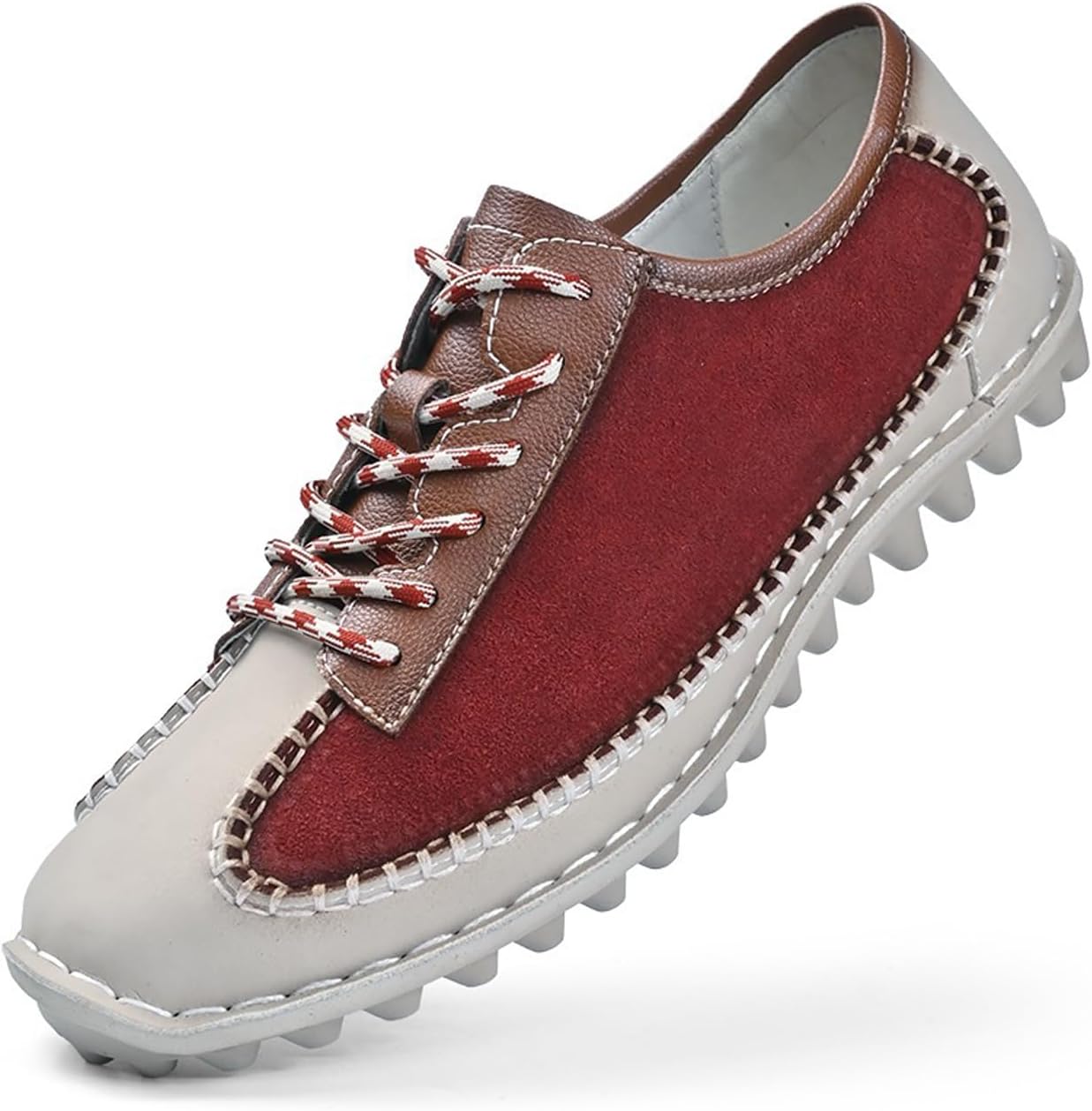 

Мужские винтажные кроссовки на шнуровке с ручной строчкой, модные с круглым носком, нескользящие для походов, бейсбола и прогулок, с толстой подошвой-прилипалкой, повседневные обувь Fifilapin, красный