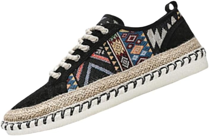 

Модные мужские спортивные кроссовки, подходят для всех сезонов, традиционный этнический стиль с геометрическими узорами, закругленный носок, шнуровка, верх из дышащей ткани Hoalox, черный