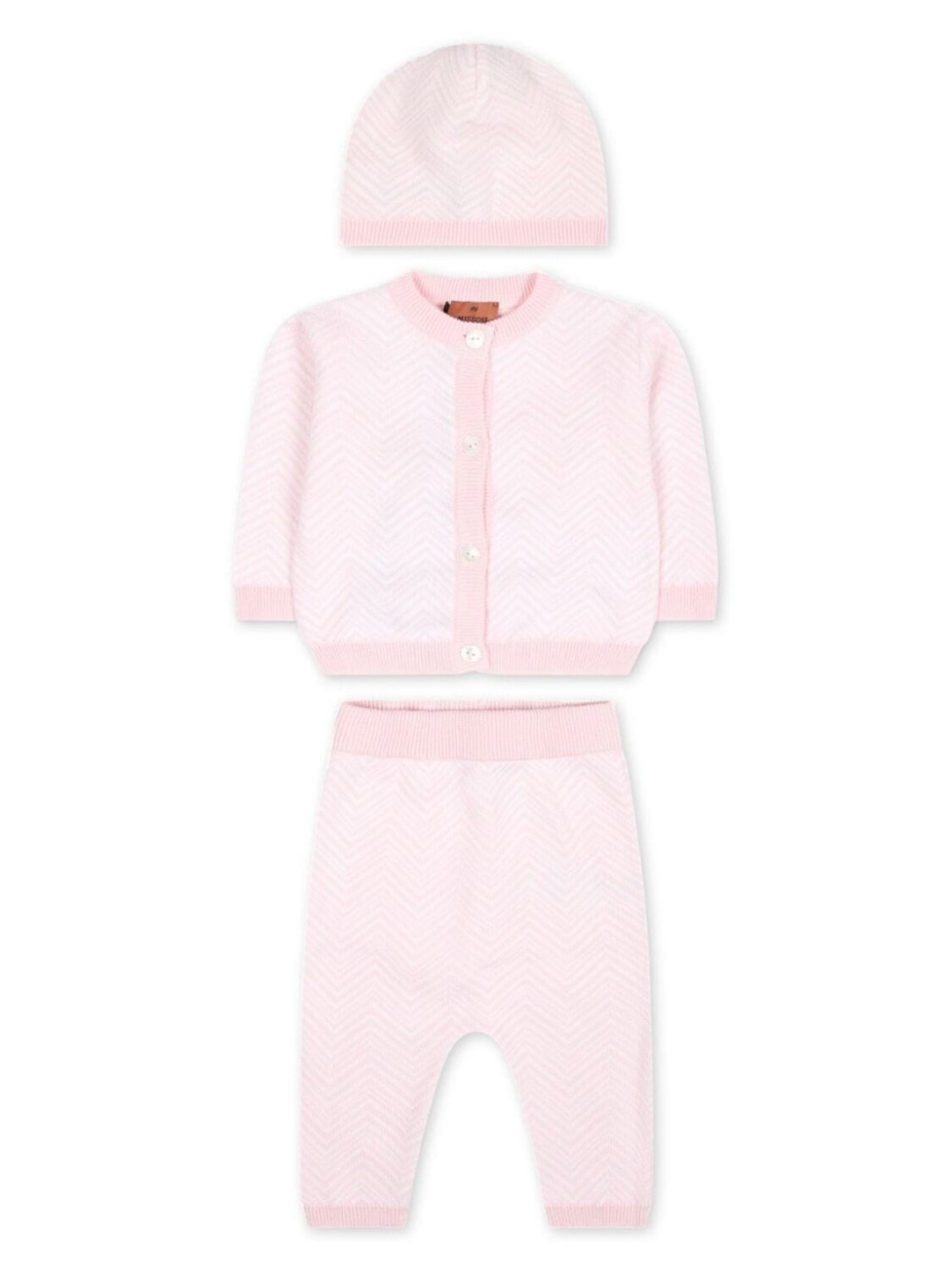 

Missoni Kids комплект из кардигана, брюк и шапки в полоску, розовый