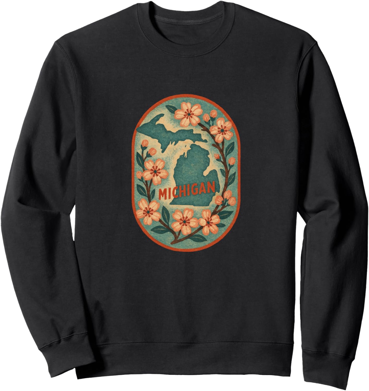 

Иллюстрация цветущей сакуры в Мичигане. Толстовка с изображением жителя Мичигана Cat Snugg, черный