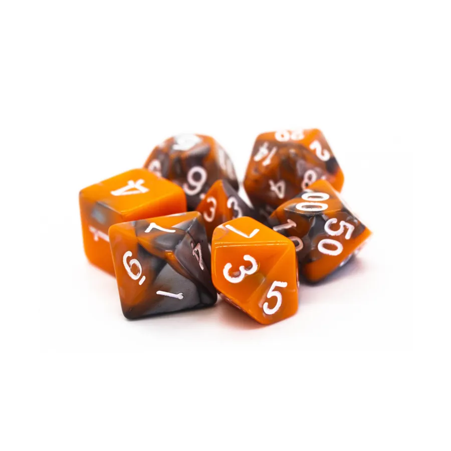 

Поли-набор «Серебро и оранжевый с белым» (7), Acrylic-Resin Dice - Vorpal (Poly Sets)