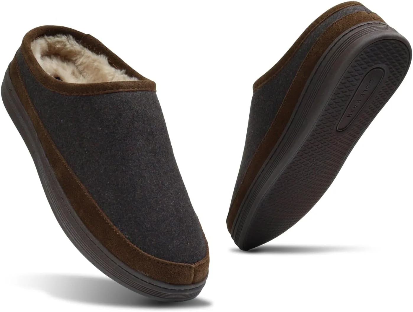 Мужские сабо Cole Haan для использования внутри и снаружи - мягкие тапочки на молнии, с амортизирующей стелькой, шерстяным верхом, прочной подошвой, удобной посадкой, коричневый