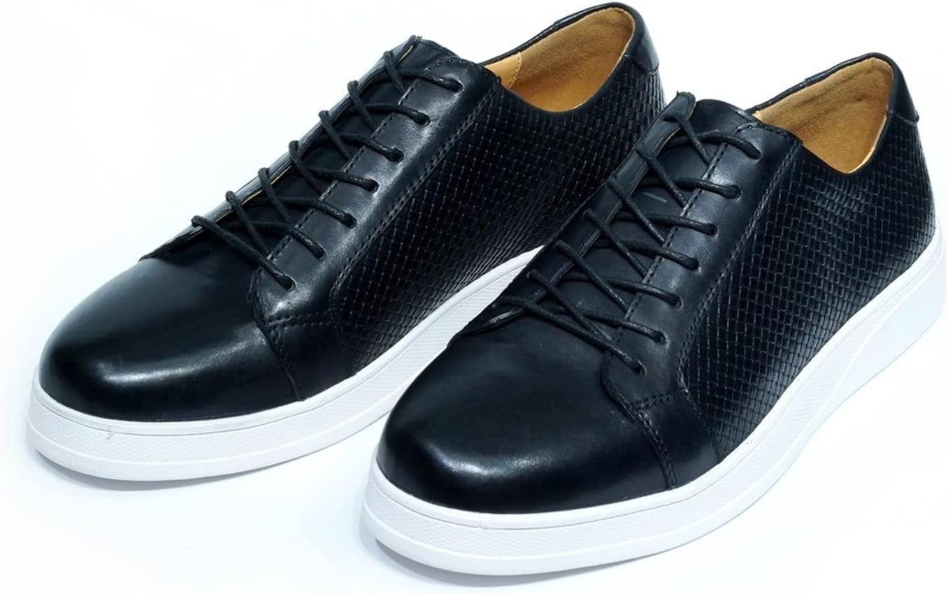 

Мужские кроссовки Santimon, модные повседневные, из натуральной кожи, дерби, комфортные для ходьбы, современный дышащий плетеный узор, тиснение, противоскользящая подошва, плоские кроссовки, черный