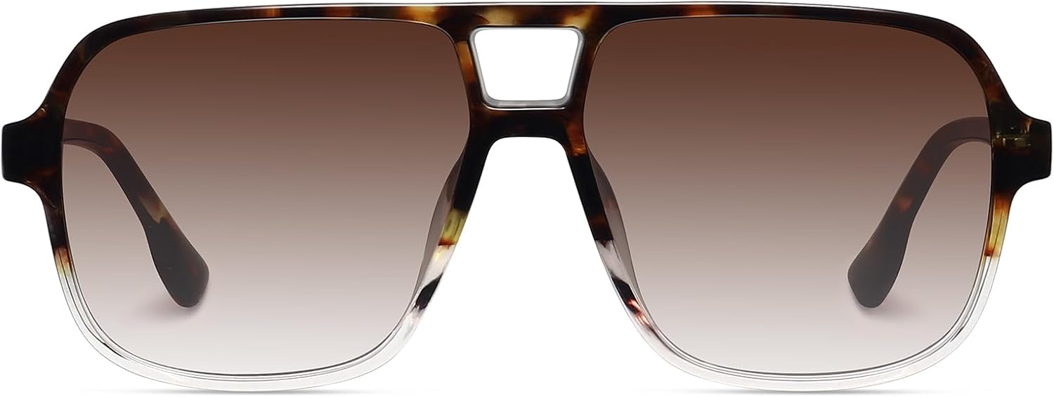 

Классические ретро-солнцезащитные очки-авиаторы для женщин и мужчин, большие, модные, квадратные, винтажные, с двойной перемычкой, модель FZN821 Fozono, Bean /Gradient Tea