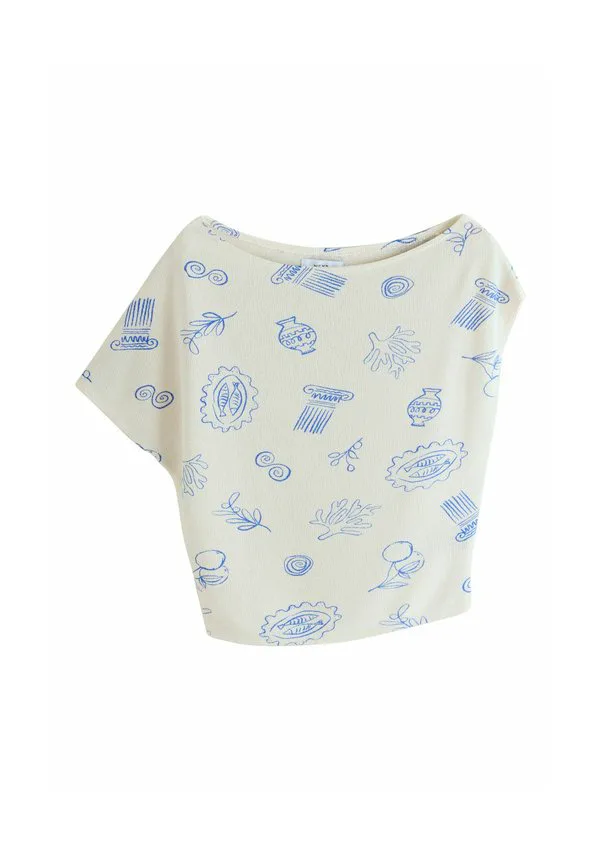 Блузка приталенного кроя свободного кроя Next, White/Blue Vase Print