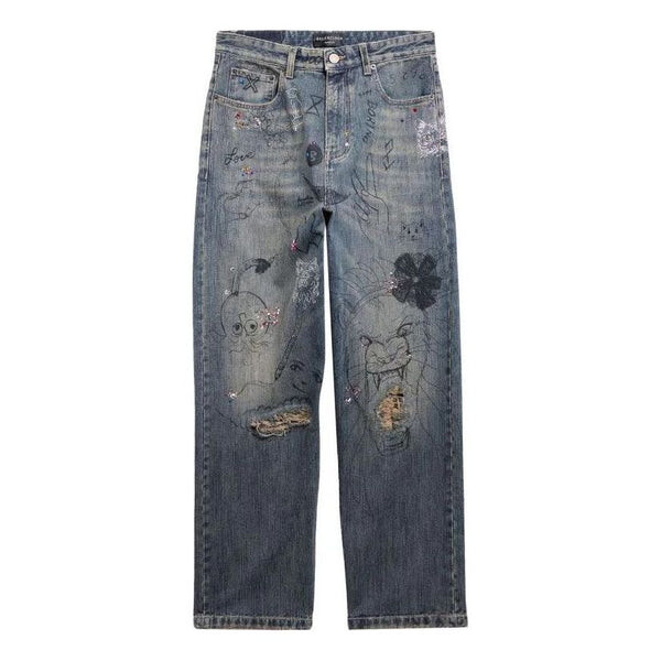 

Брюки doodle-print straight denim pants 'blue' Balenciaga, синий