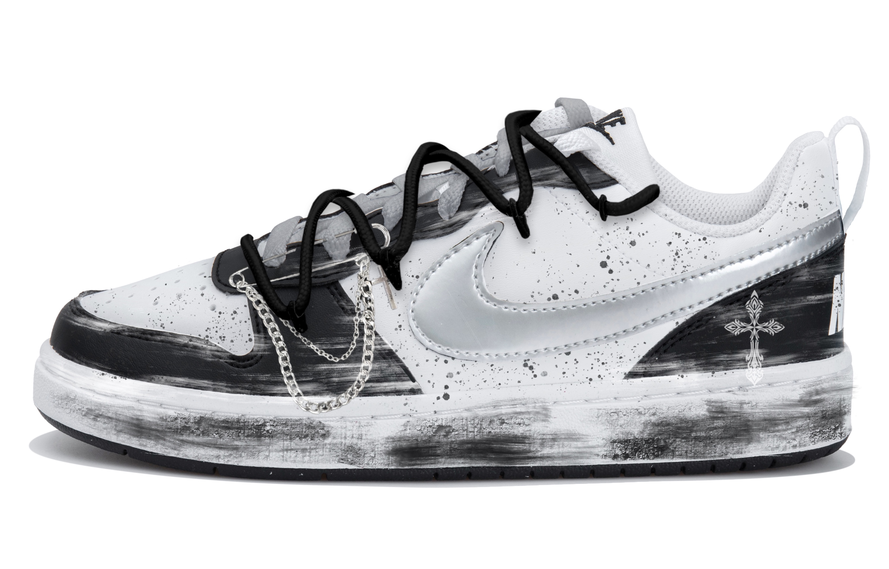 

Nike Низкие детские кроссовки для скейтбординга Court Borough, цвет: черный, белый, серебристый, подростковый