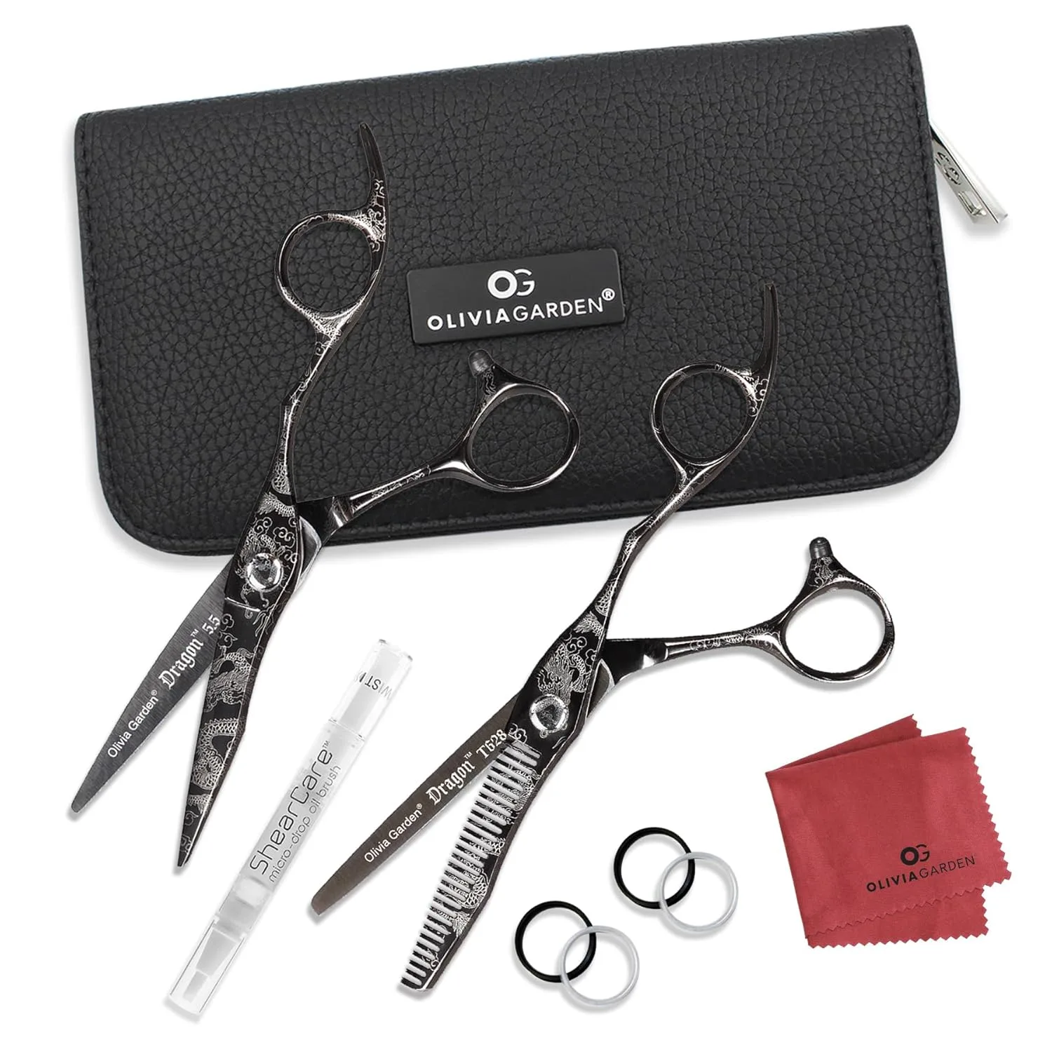 Набор для стрижки волос Olivia Garden Dragon Shears Kit - включает профессиональные ножницы для стрижки волос, филировочную машинку, футляр и аксессуары - ножницы с бритвенной остротой. 14 см (1 шт.)