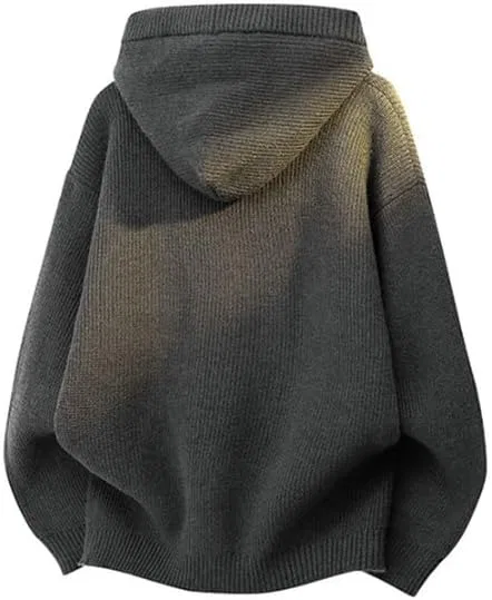 Мужской худи свитер свободного кроя в стиле ленивого шика с полузастежкой, модный с длинными рукавами однотонный повседневный пуловер Generic, черный — фото 2