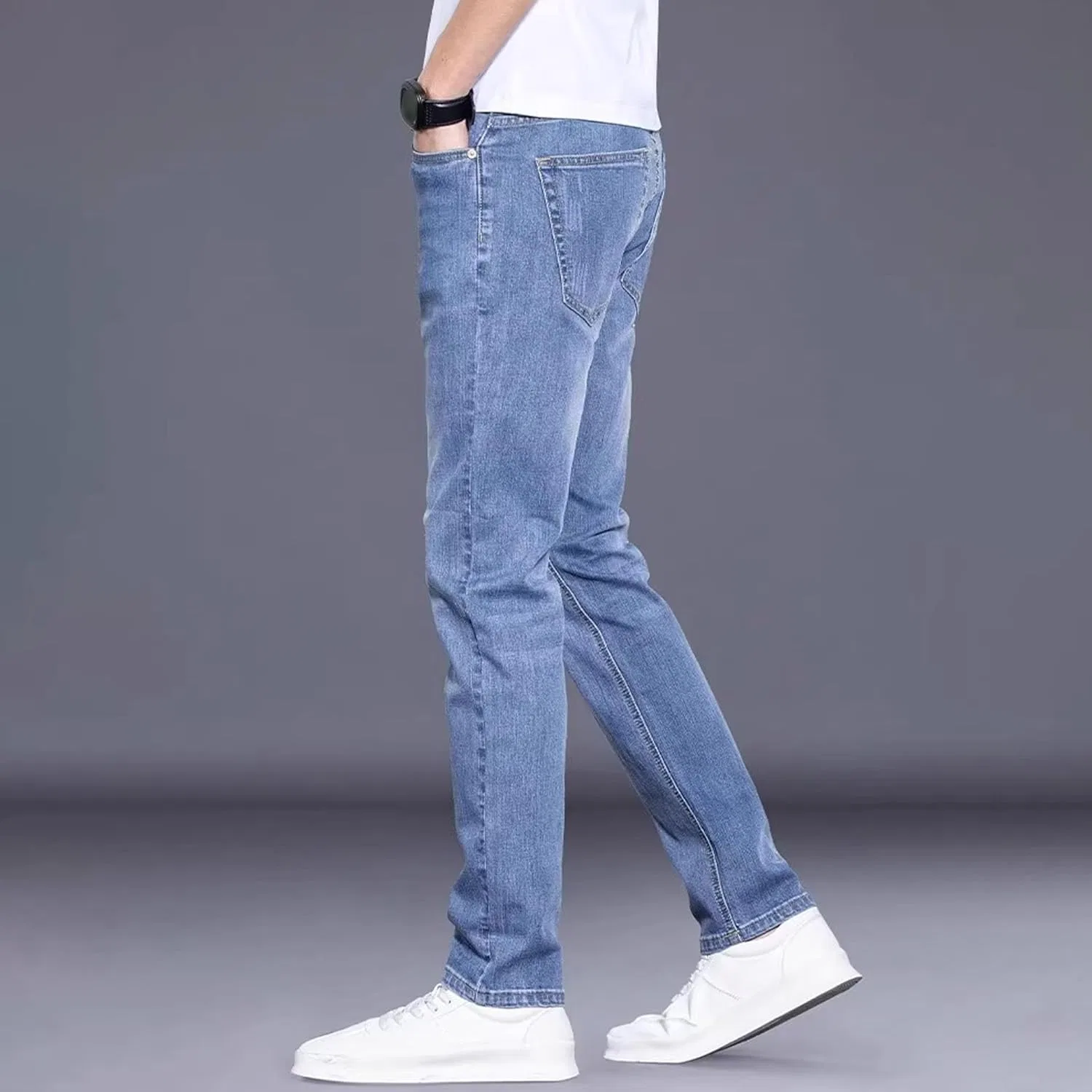 Джинсы прямые Men's Stretch Jeans, синие — фото 4