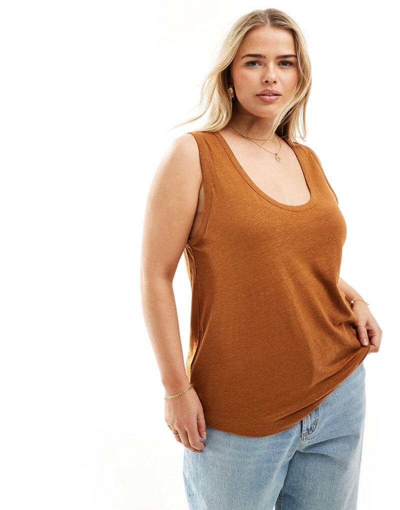 

Терракотовый льняной жилет с круглым вырезом ASOS DESIGN CURVE