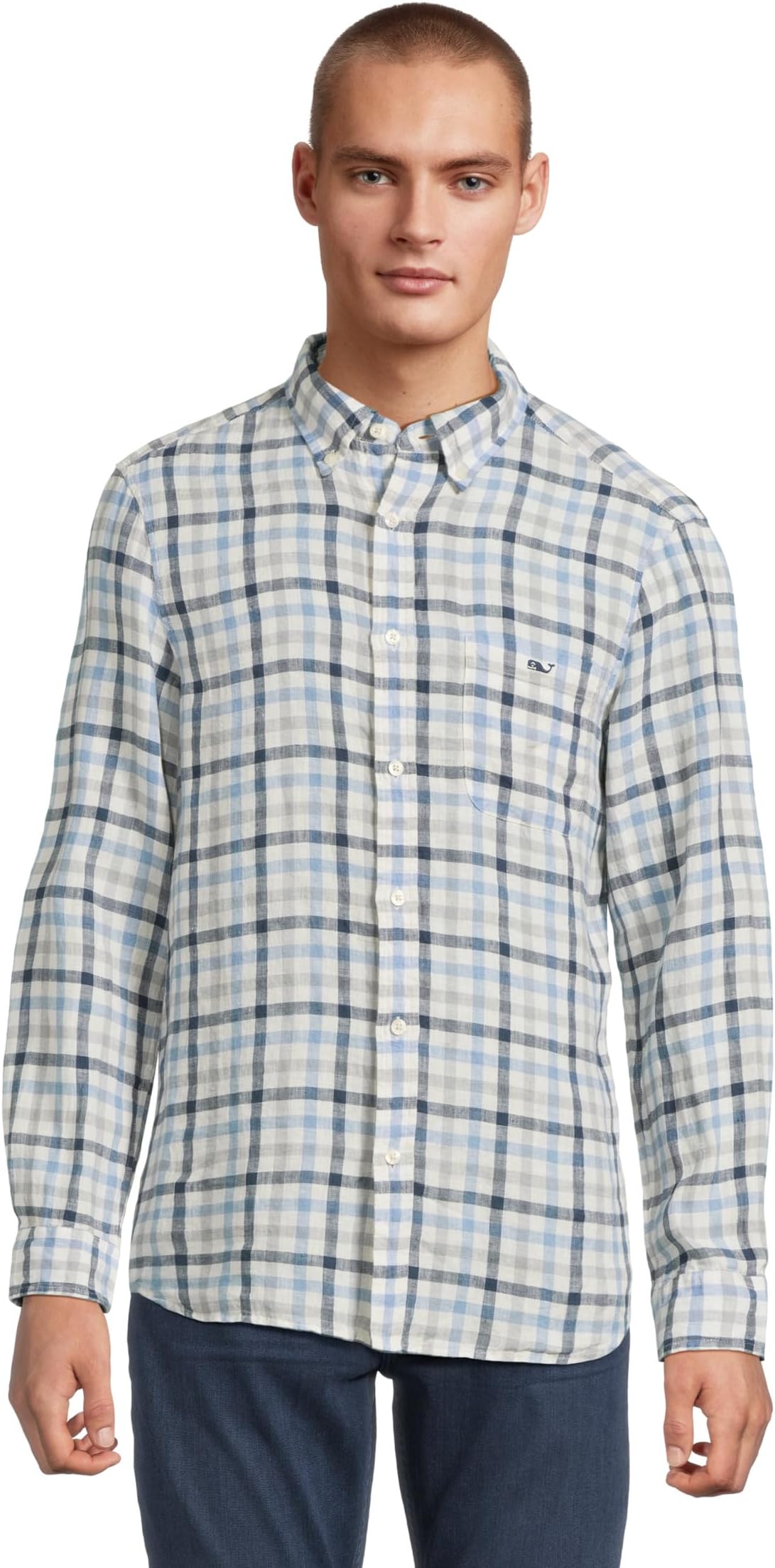 

Рубашка Vineyard Vines Tattersall Linen Shirt, цвет Coastline PLD