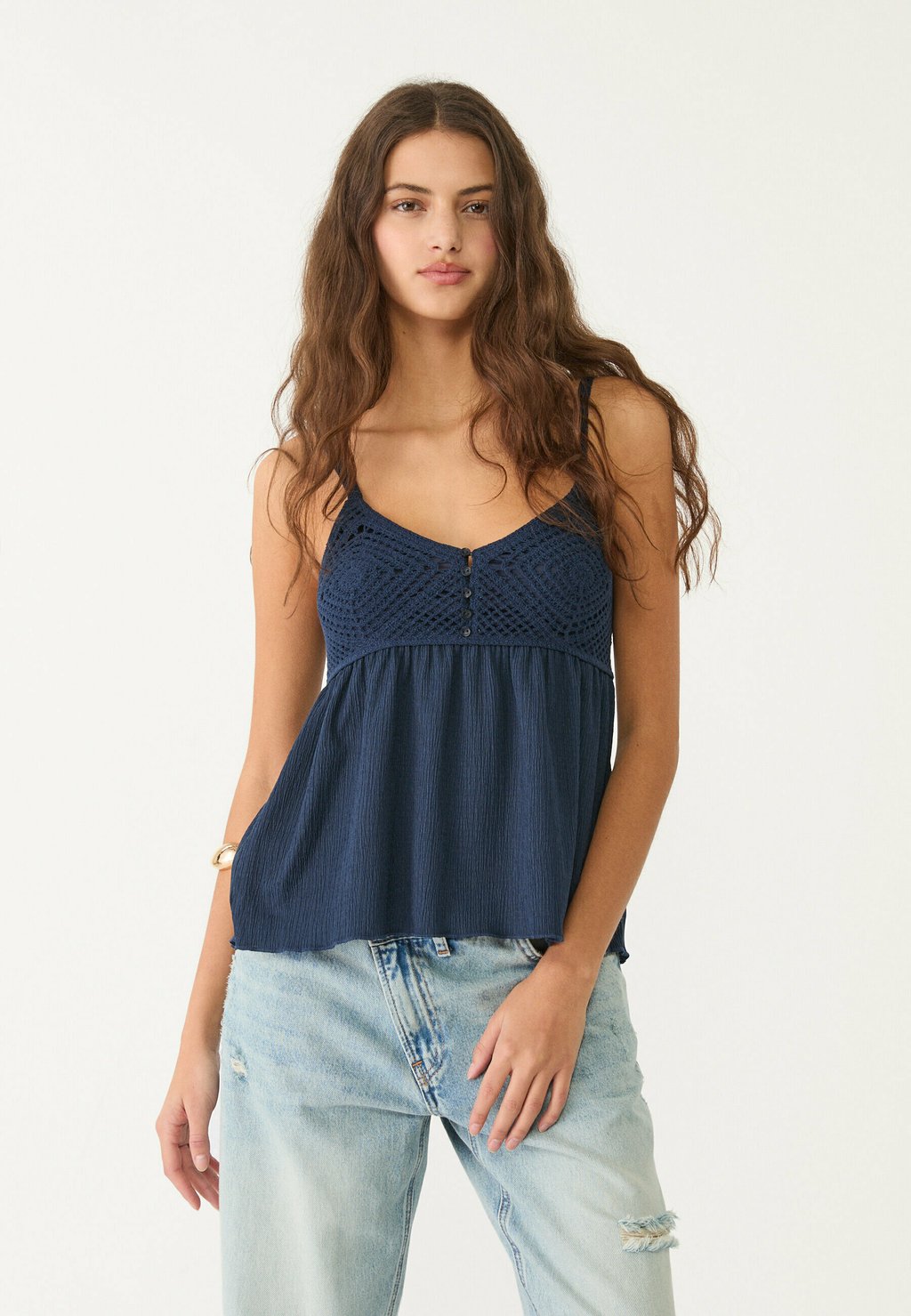 

Топ RUFFLED Stradivarius, темно-синий