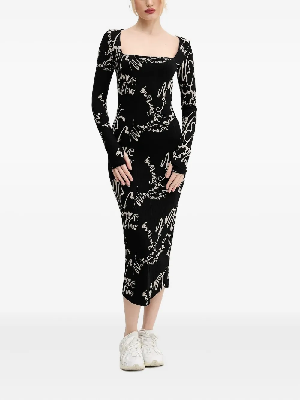 

Платье миди с принтом и квадратным вырезом Desigual, черный