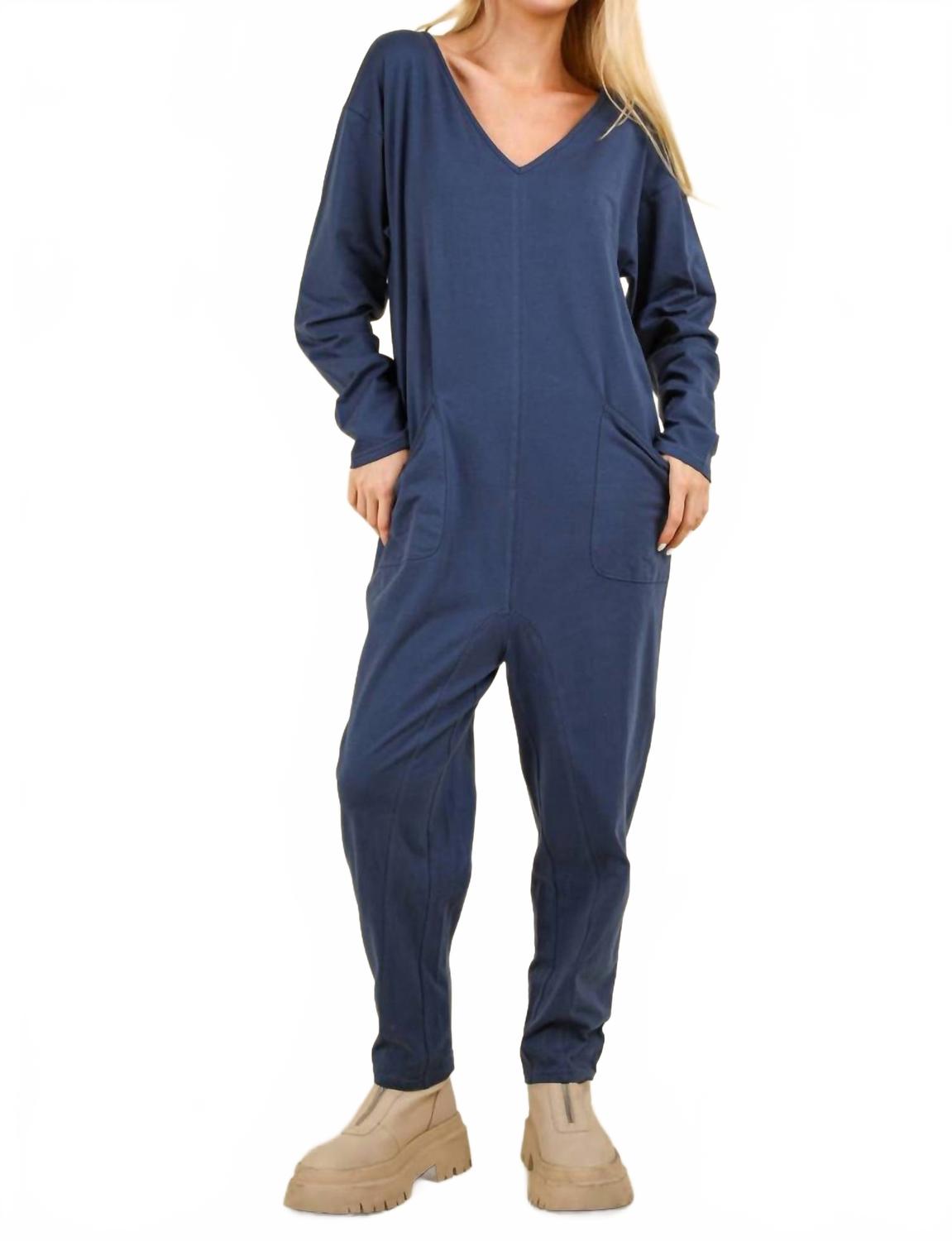 

Синий вязаный мешковатый комбинезон New In