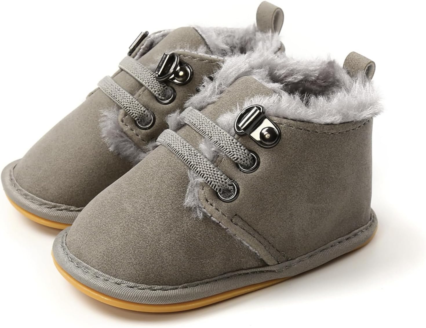 

Детские пинетки для мальчиков и девочек из флиса с противоскользящей мягкой подошвой, первые ботиночки для малыша, теплые обувь CARREAN, 2-Gray