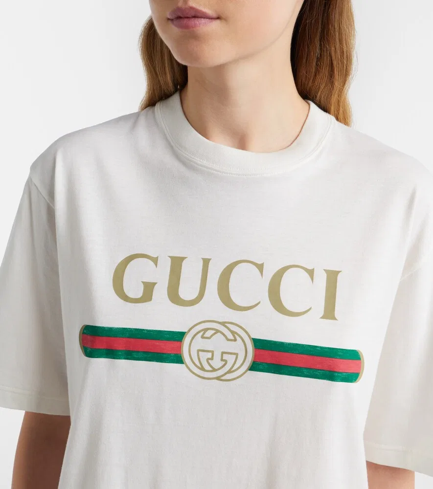 Футболка Gucci с логотипом, из хлопкового трикотажа и шелка, белый — фото 4