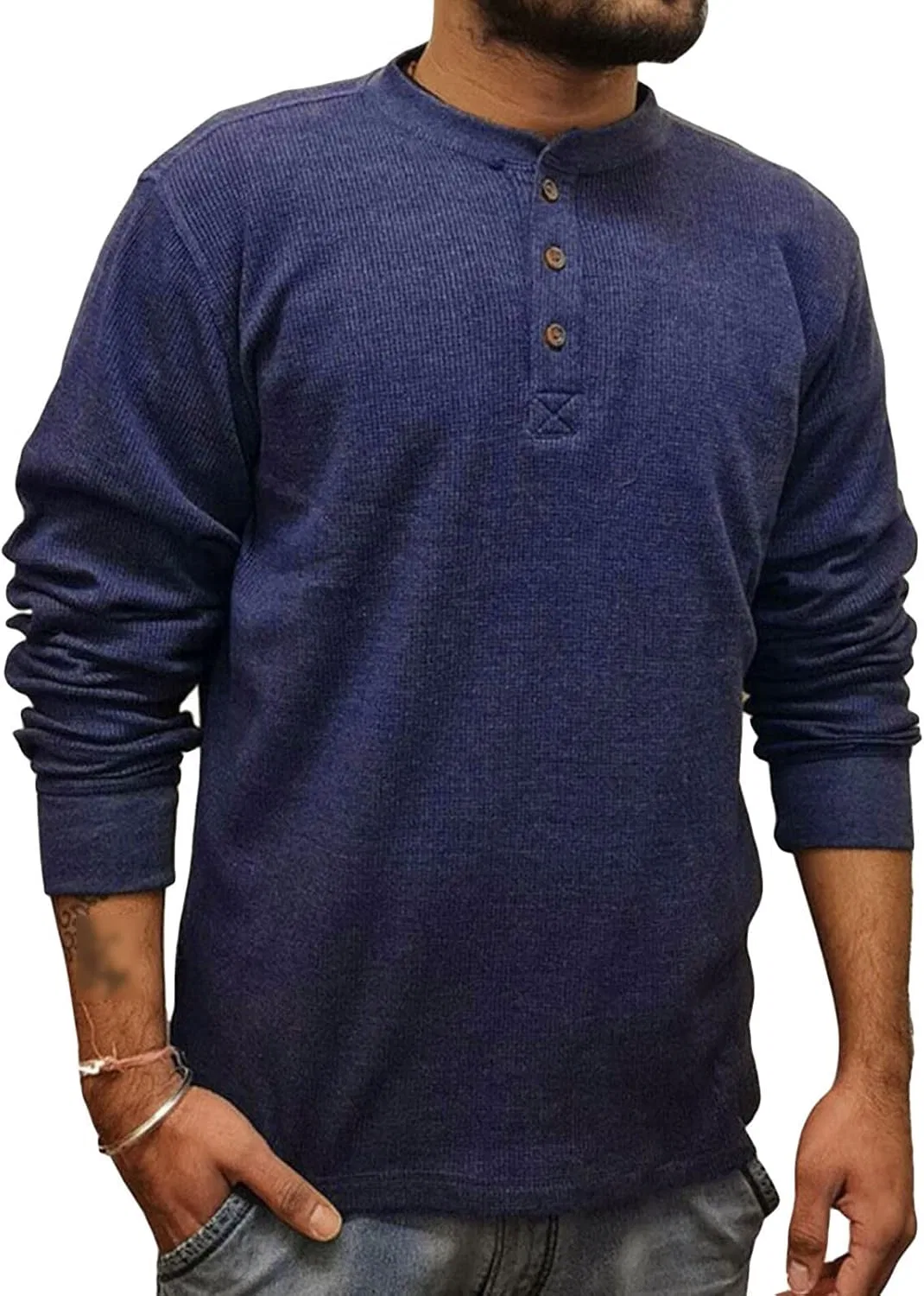 Футболка с длинным рукавом, на пуговицах, классическая, Generic, Dark Blue