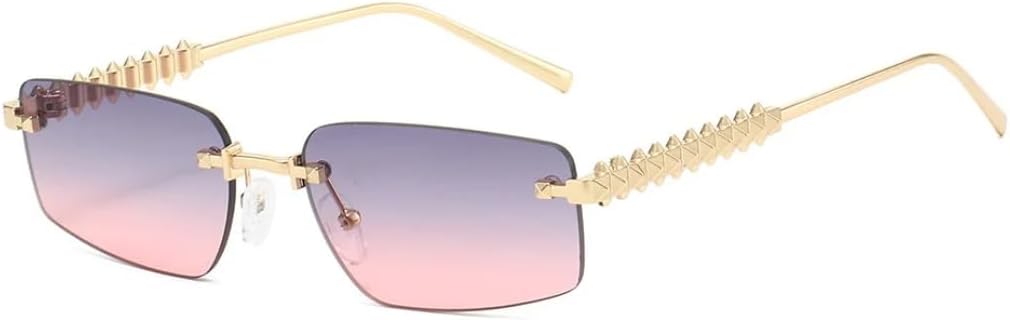 

Роскошные безрамочные солнцезащитные очки для женщин с градиентным переходом цвета, ретро-дизайн дужек с заклепками, простые повседневные мужские очки с защитой от УФ-излучения UV400 SZVVBKK, Golden Purple Pink