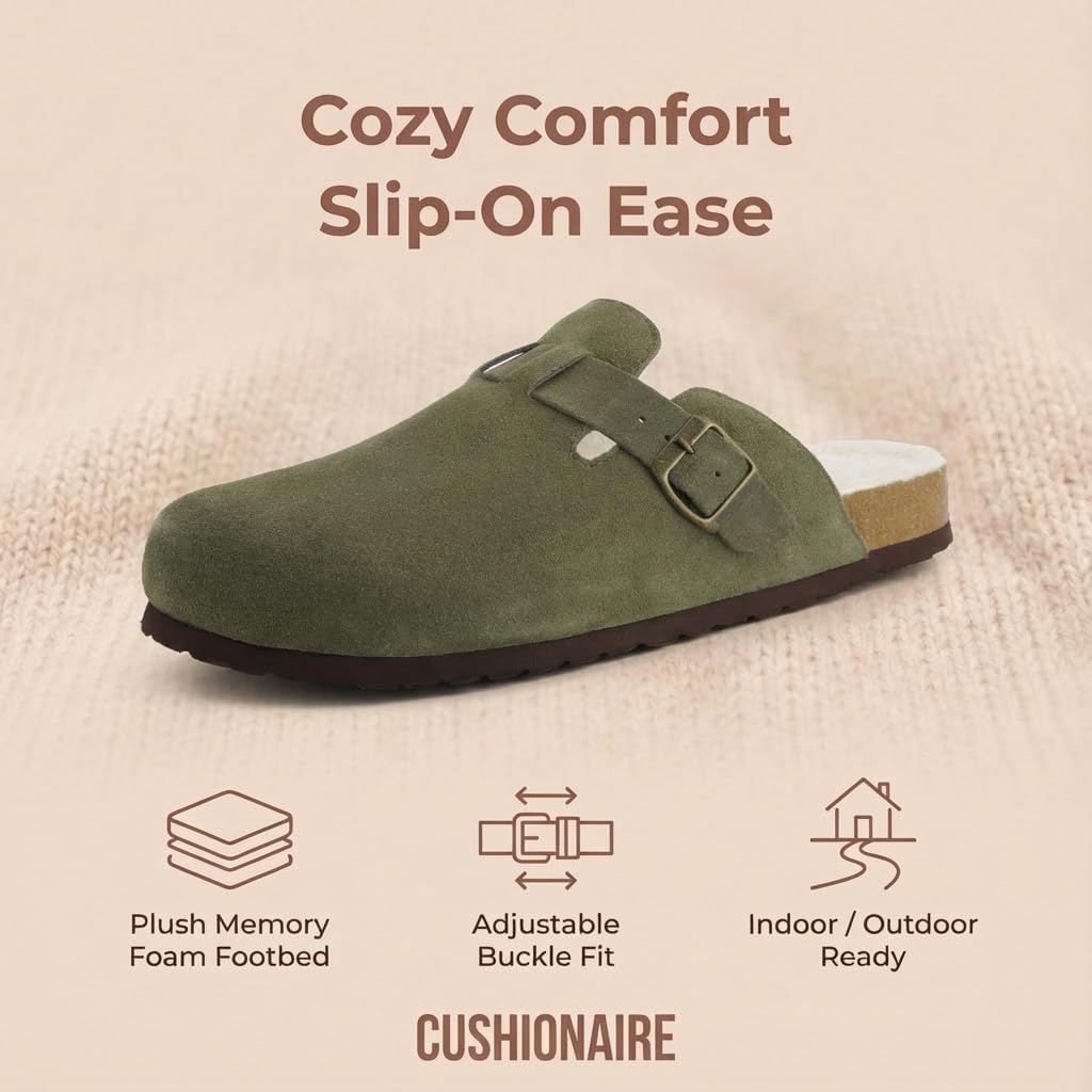 Мужские сабо CUSHIONAIRE Haze Cozy - повседневная обувь с мягкой стелькой для комфортной носки дома и на улице, Olive — фото 2