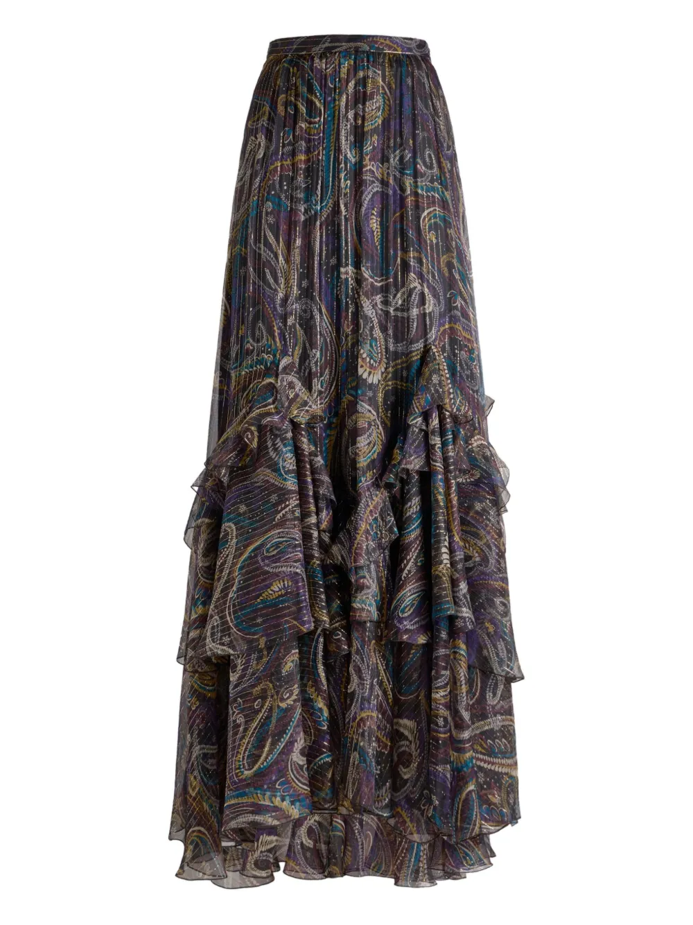 

Макси-юбка из шелка с рюшами и узором "пейсли" Etro, черный