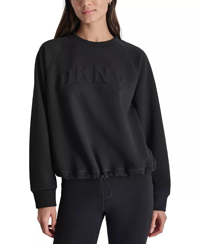

Женский университетский толстовка с пышным логотипом и шнурком DKNY, черный