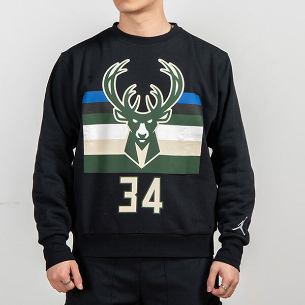 Толстовка Air Jordan NBA Milwaukee Bucks Sports Fleece Round Neck Black, черный — фото 3