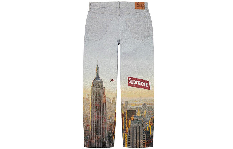 Осень-зима 2020 Джинсы унисекс светло-голубые Supreme, светло-голубой — фото 2