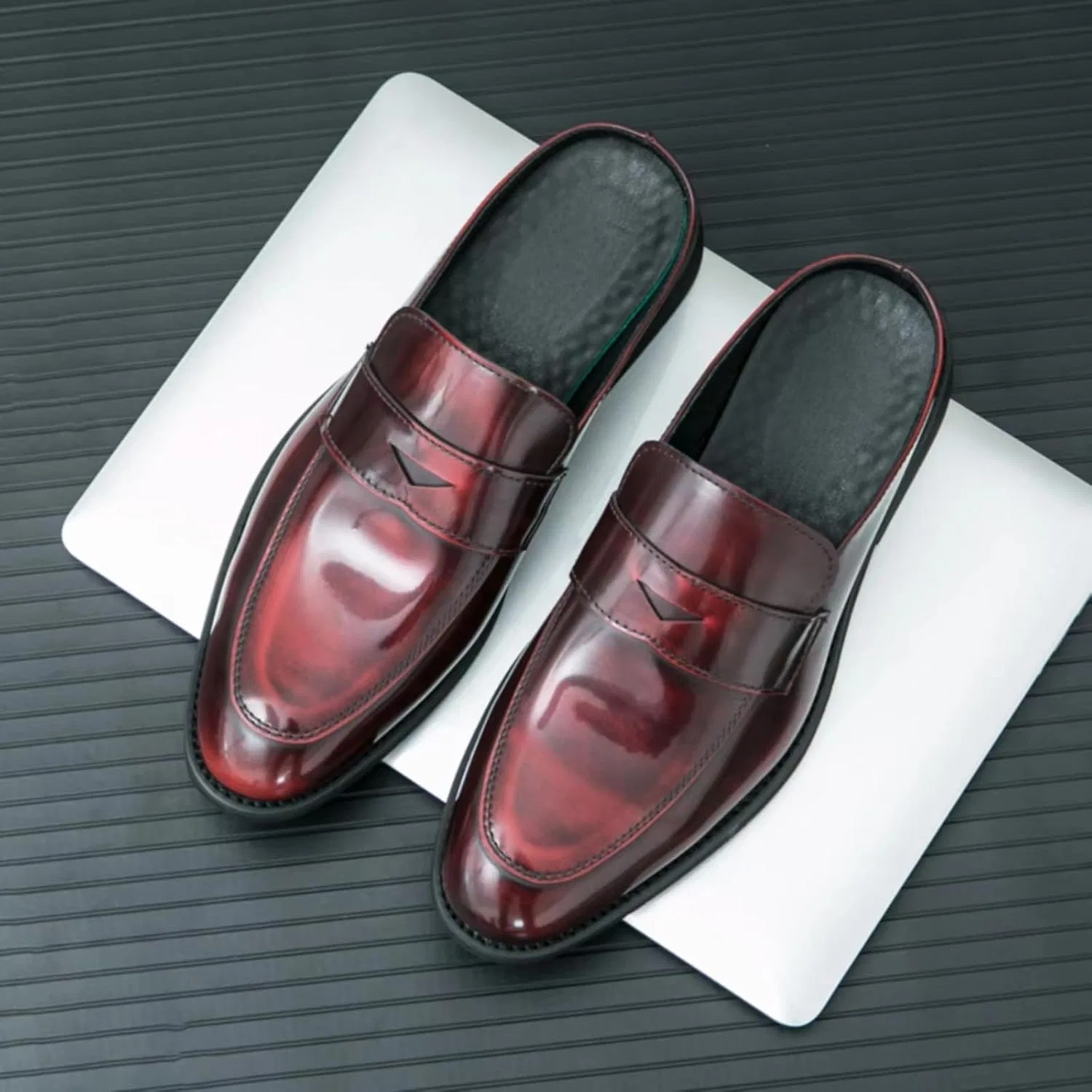 Туфли-лодочки кожаные лакированные, Slip-On, мюли, Red FOTN — фото 4
