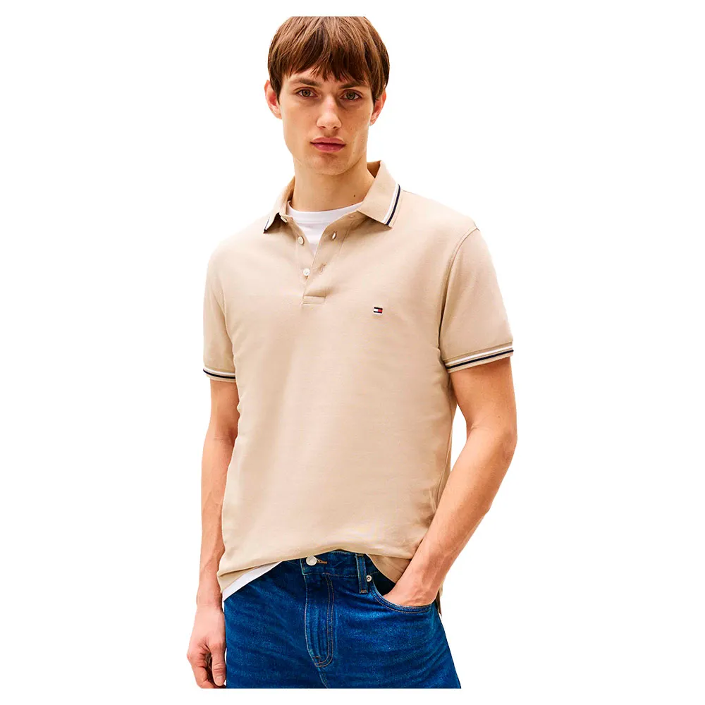 

Поло с коротким рукавом Tommy Hilfiger Tipped Slim Fit, бежевый