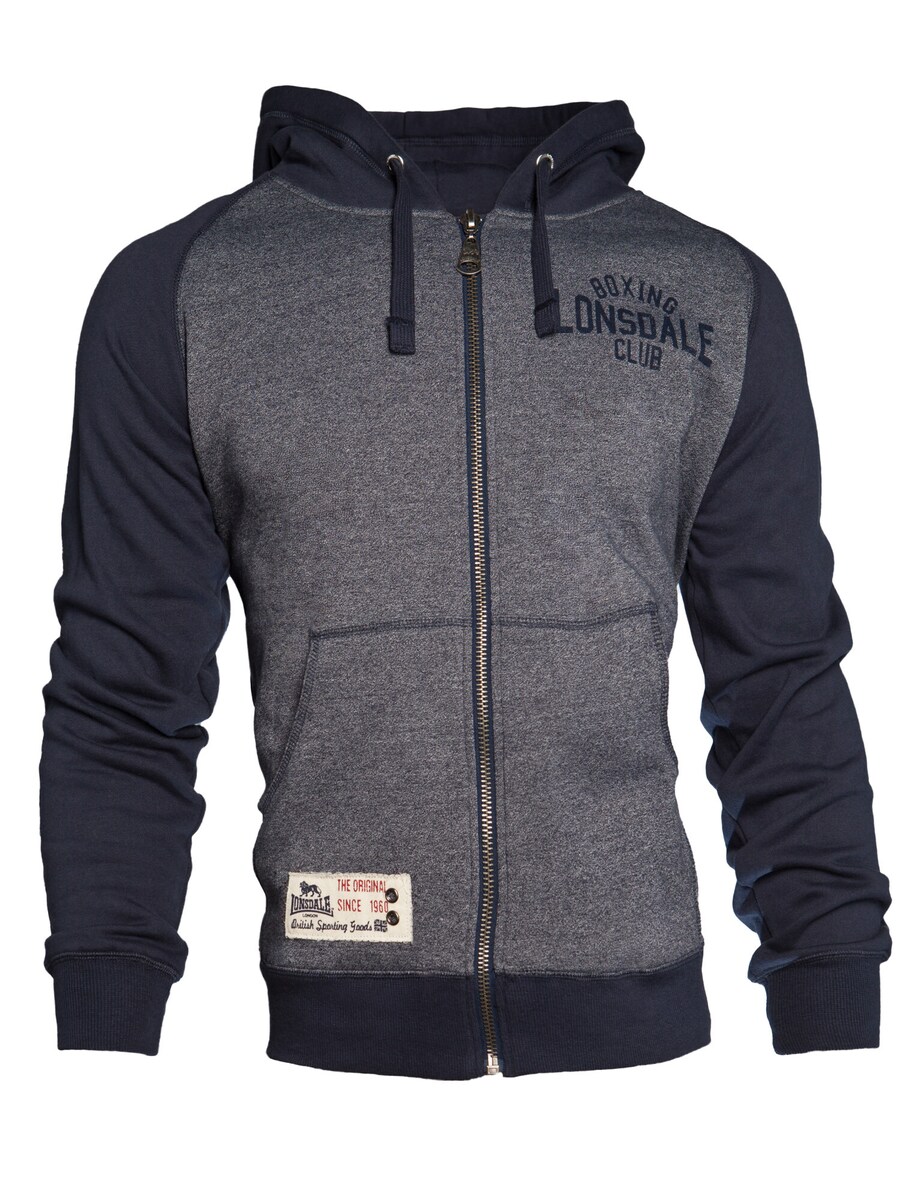 

Толстовка с капюшоном на молнии LONSDALE Slough, цвет marine blue/mottled blue