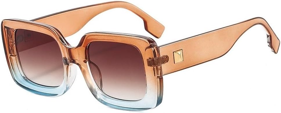 

Модные квадратные солнцезащитные очки для женщин с защитой от УФ-излучения UV400, ретро-стиль с заклепками, трендовые солнцезащитные очки для мужчин SKFGNX, Tea Blue Tea