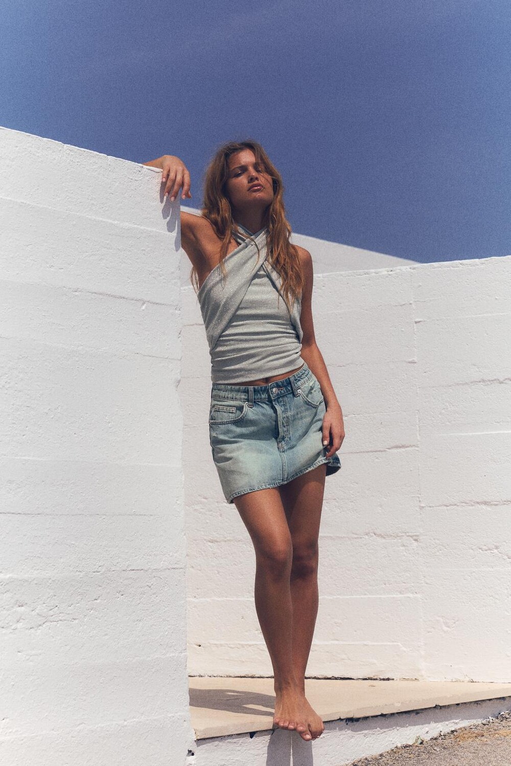 

Металлическая нить кроссовер топ ZARA, серебряный