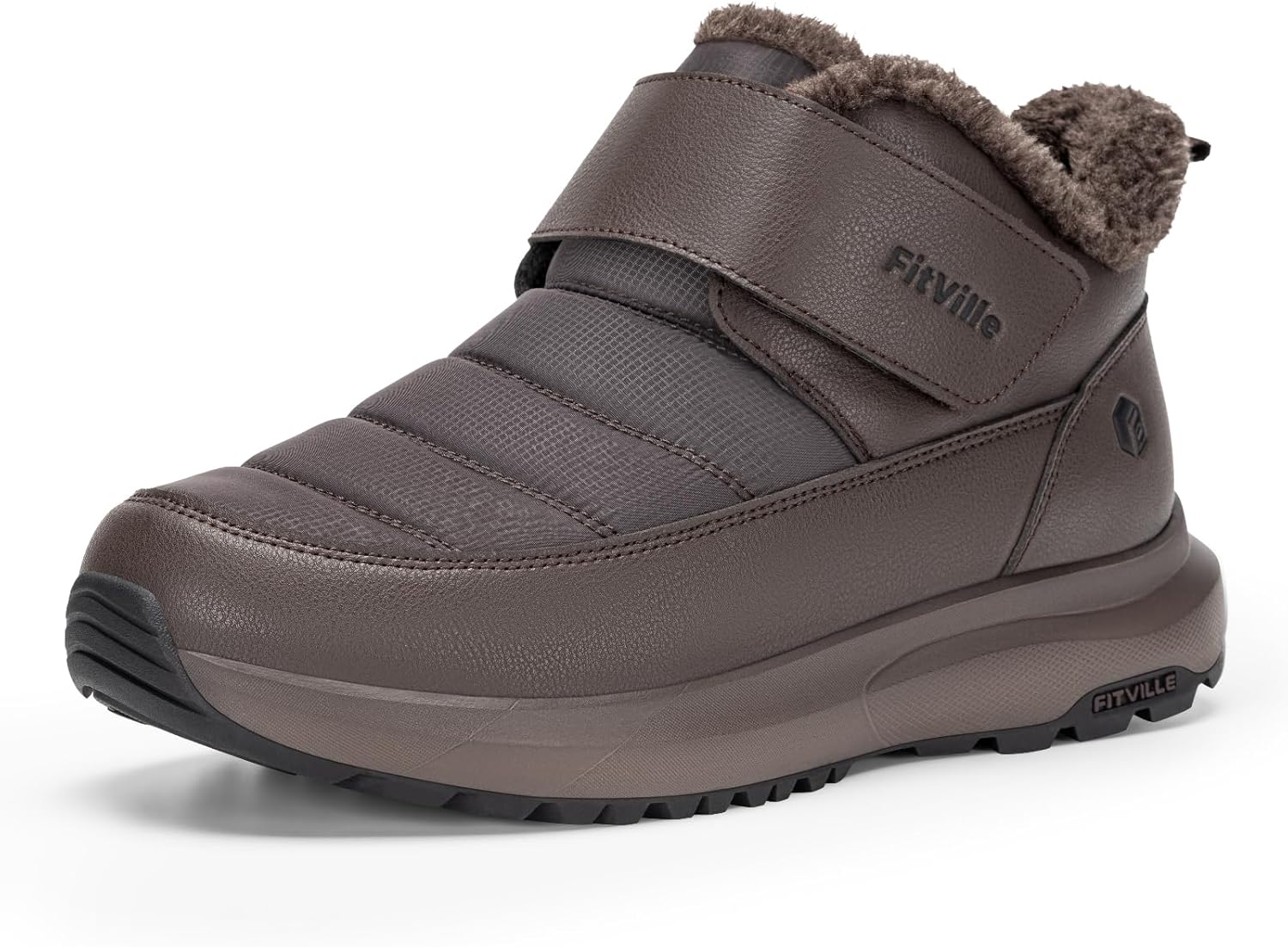 

Зимние ботинки FitVille для мужчин с меховой подкладкой, водонепроницаемые, с высокой шириной, технология удержания тепла для улицы, коричневый