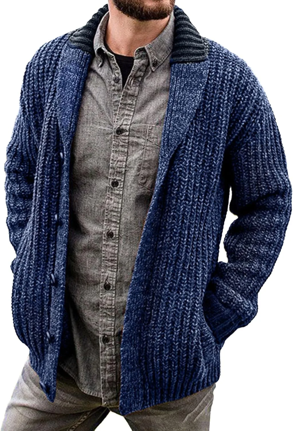 

Мужской зимний классический вязаный свитер с резинкой по низу и манжетами JEShifangjiusu