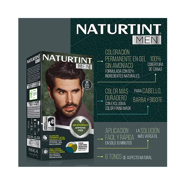 Краситель без аммиака Naturtint Men Tinte Coloración Permanente Naturtint, цвет negro — фото 3
