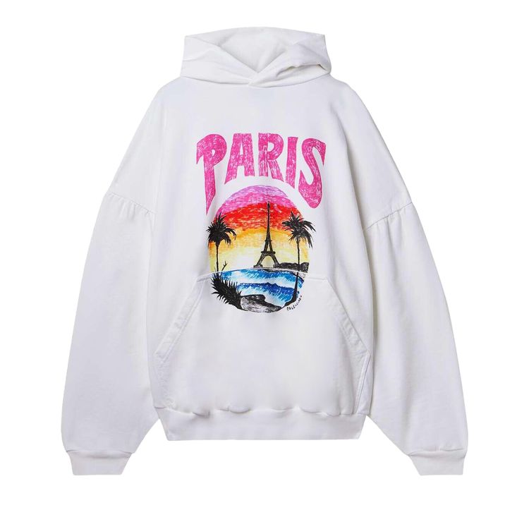 

Худи Balenciaga Paris Tropical Round Hoodie 'White/Pink', белый