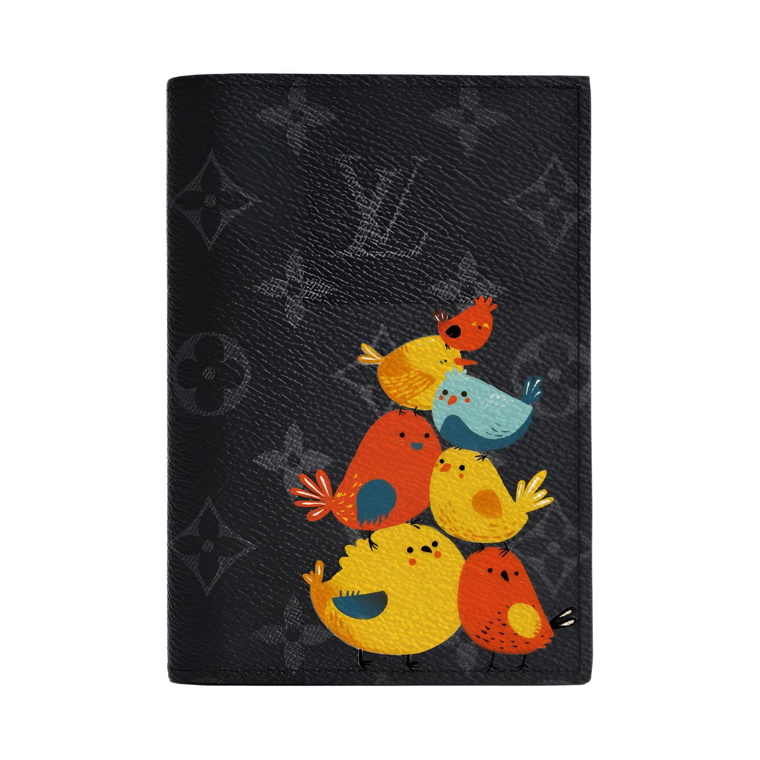 

LOUIS VUITTON Кожаный паспортник для мужчин черный серый, Chicken