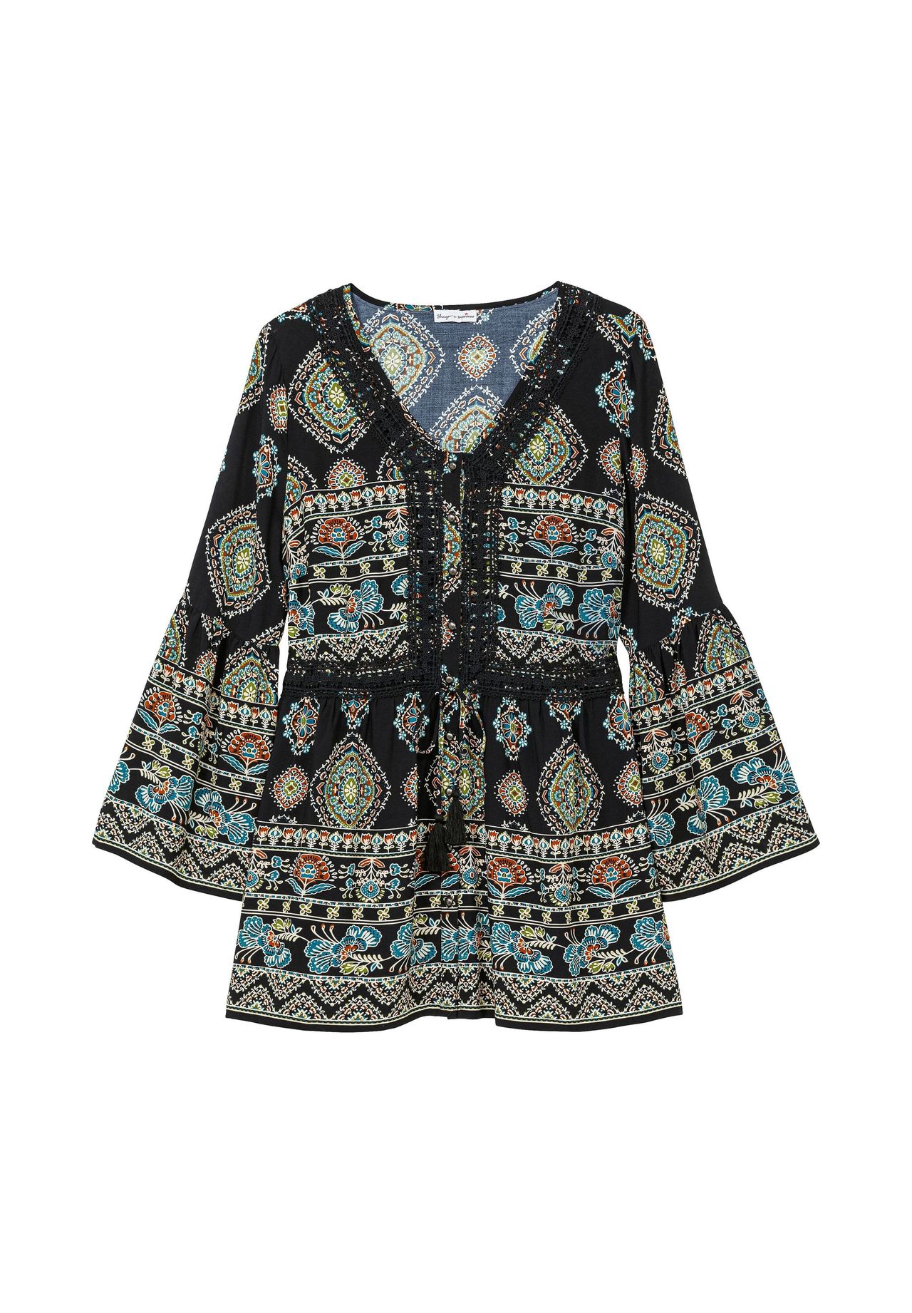 

Длинная блуза в этническом стиле с кружевом крючком Sheego by JoeBrowns, цвет Schwarz Gemustert