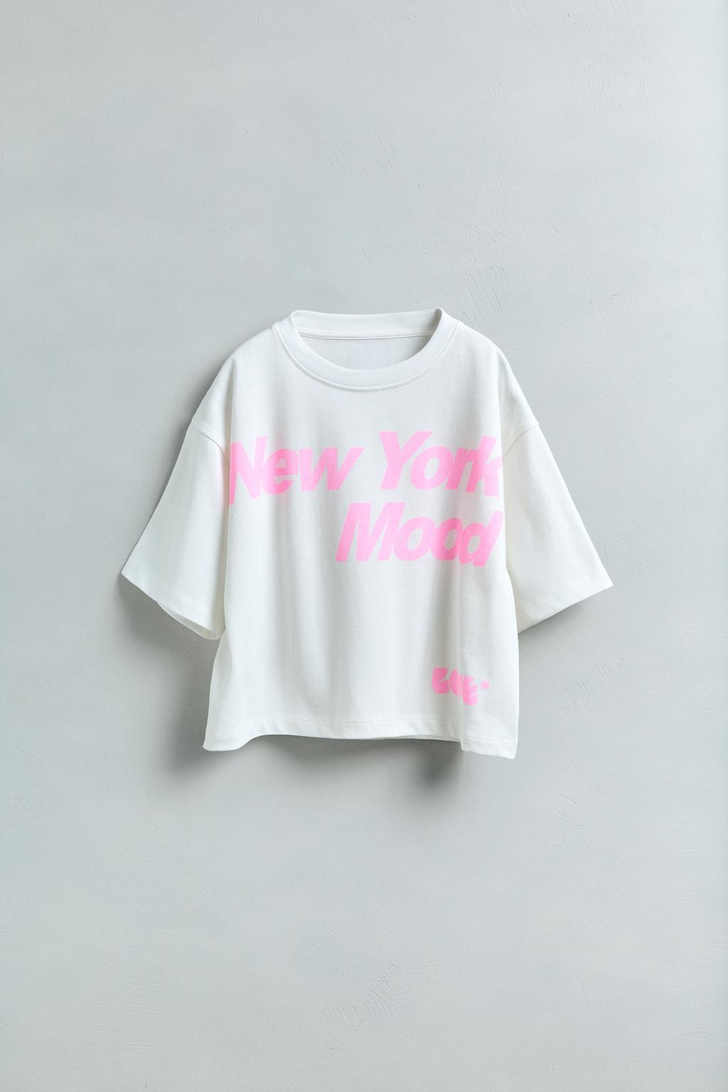 

Футболка со слоганом из плотного джерси ZARA, белый