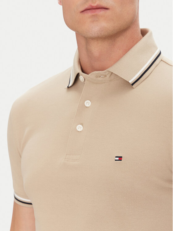 Рубашка поло облегающего кроя Seasonal MW0MW39993 Tommy Hilfiger, бежевый — фото 4