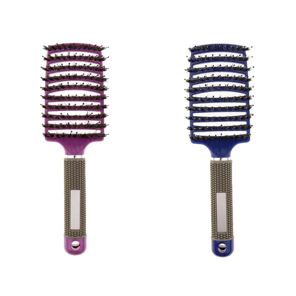 Изогнутая вентилируемая расческа Fenteer с щетиной кабана, 2 шт. Fenteer, Blue + Purple