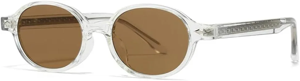 

Ретро маленькие овальные солнцезащитные очки для женщин, защита от УФ-излучения UV400, модные солнцезащитные очки для мужчин с заклепками SZVVBKK, Transparent Tea