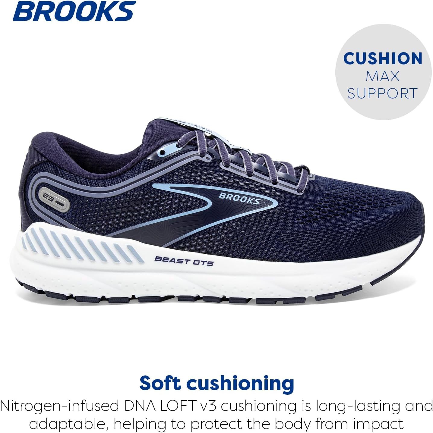 Мужские беговые кроссовки Brooks Beast GTS 23 с поддерживающей подошвой, белый/синий — фото 2