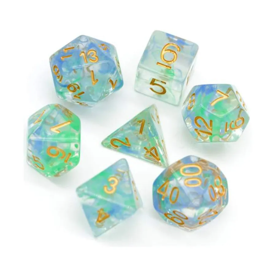 

Набор Poly — «Кислотный дождь» с золотом (7), Dice Sets - Resin/Acrylic - Blue, Green, & Purple (Foam Brain Games)